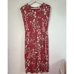 Peruvian Connection Womens Red Floral Elastic Waist Cap Sleeve Midi Dress Medium
